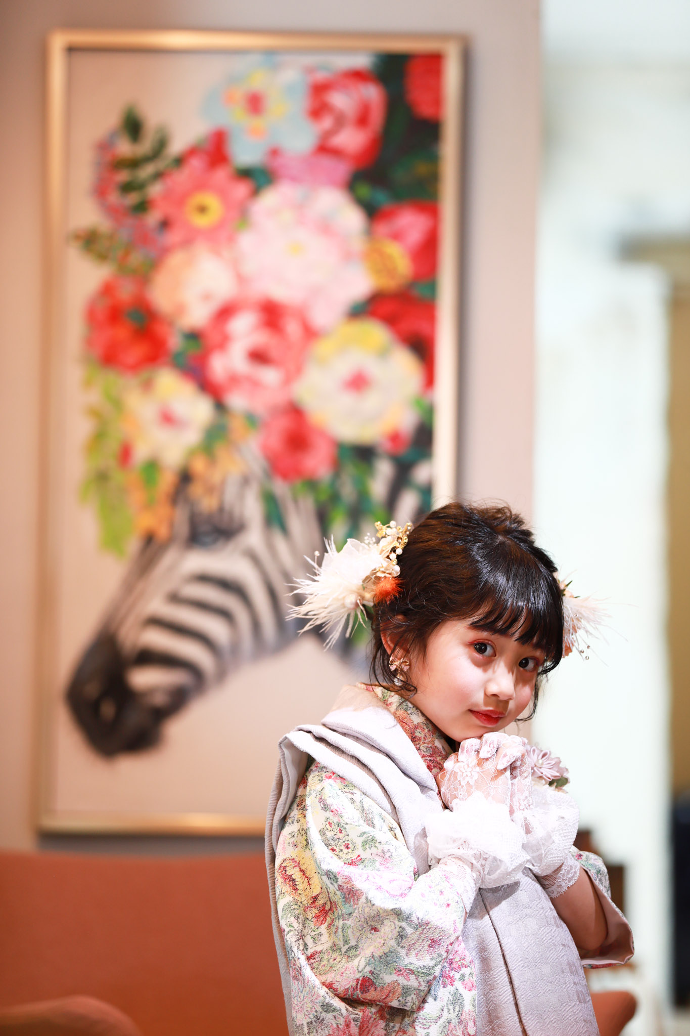 おしゃれな3歳七五三女の子ピンク着物