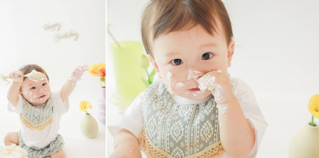 １歳記念に大人気のスマッシュケーキ撮影＆ミルクバス撮影♡両方が叶う｜栃木県小山市にある宇都宮市・栃木市・佐野市・古河市・結城・真岡市・久喜市からも近いライフスタジオ小山店
